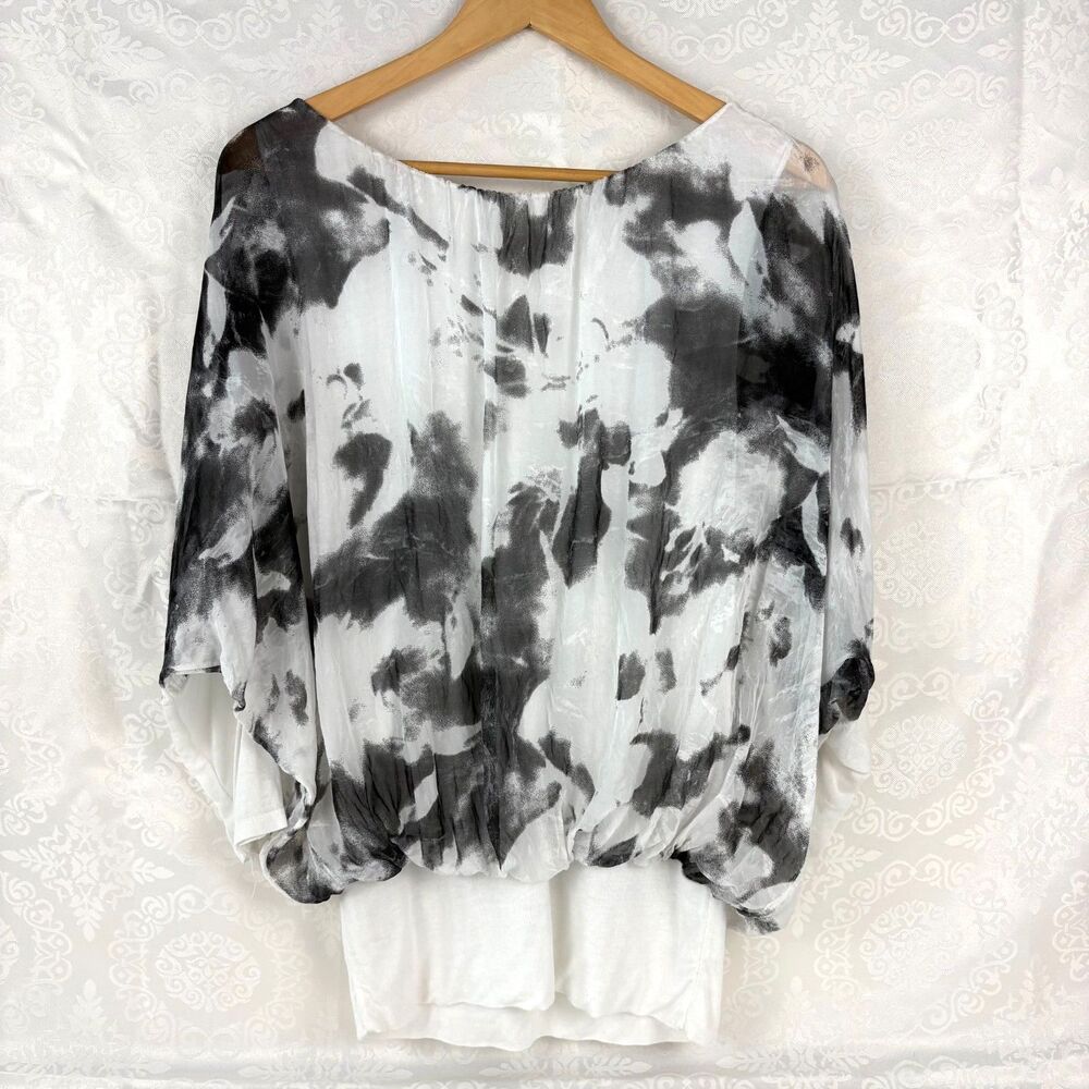 Italian Silk Blouse Dolman Batwing Sleeve Banded Blouse Office Work Corporate S